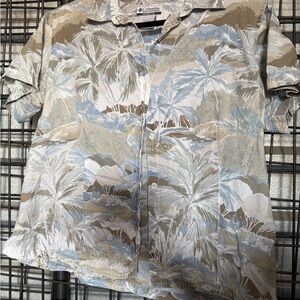Columbia button up Palm Print Camp Shirt xl extra largeLight Blue White A#